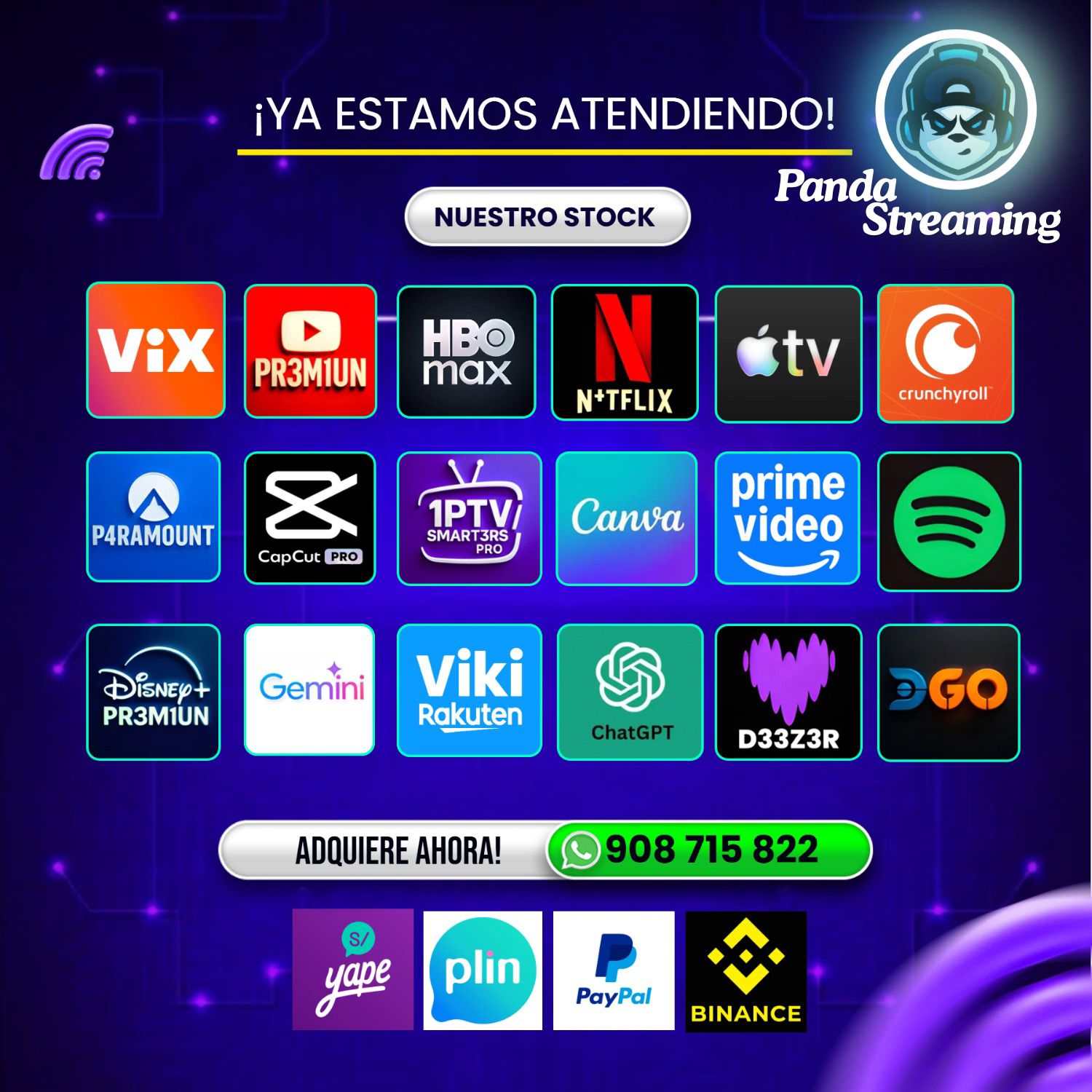 Panda Streaming - servicios disponibles